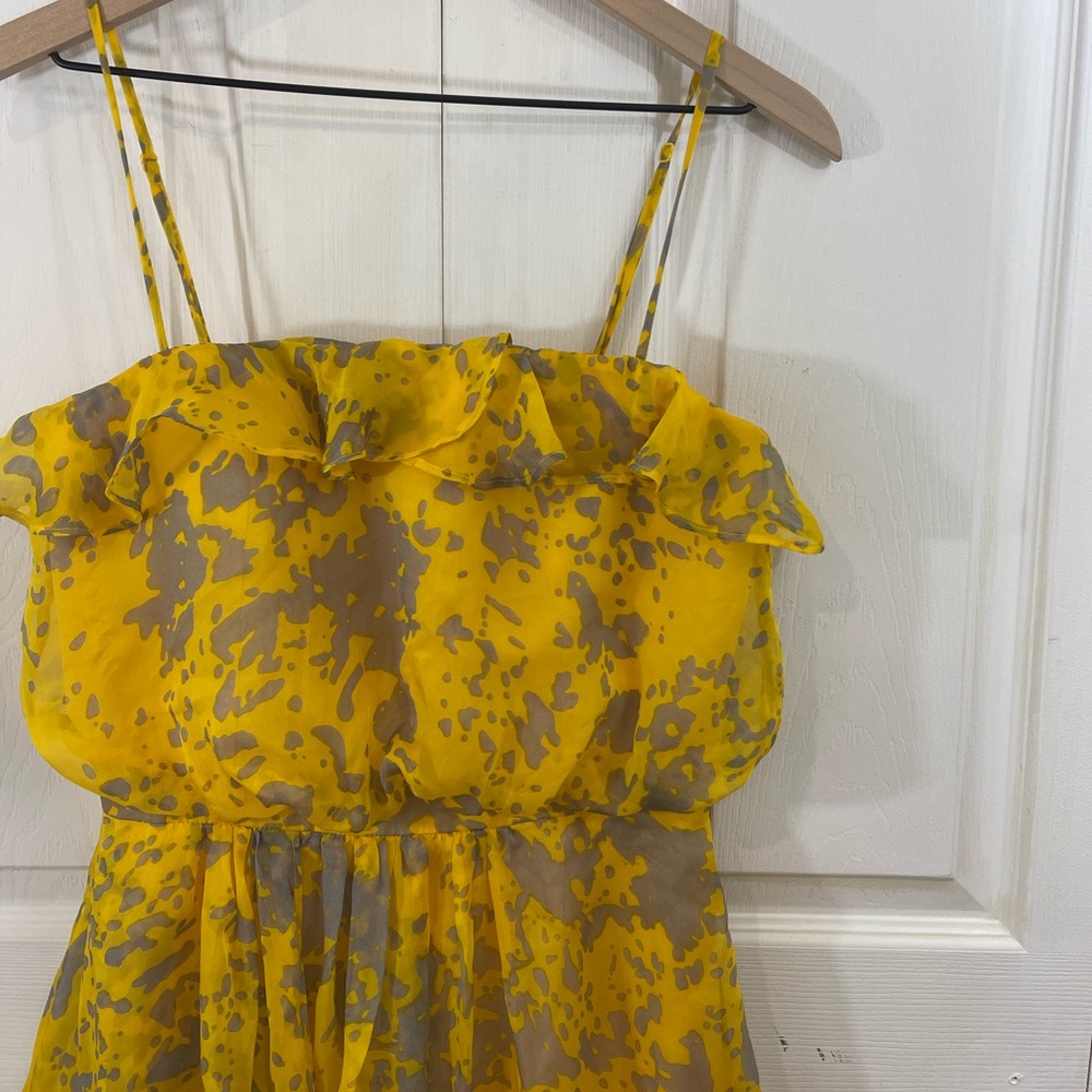 ANTHROPOLOGIE ARYN K Yellow and Gray Silk Flowy Draped Dress